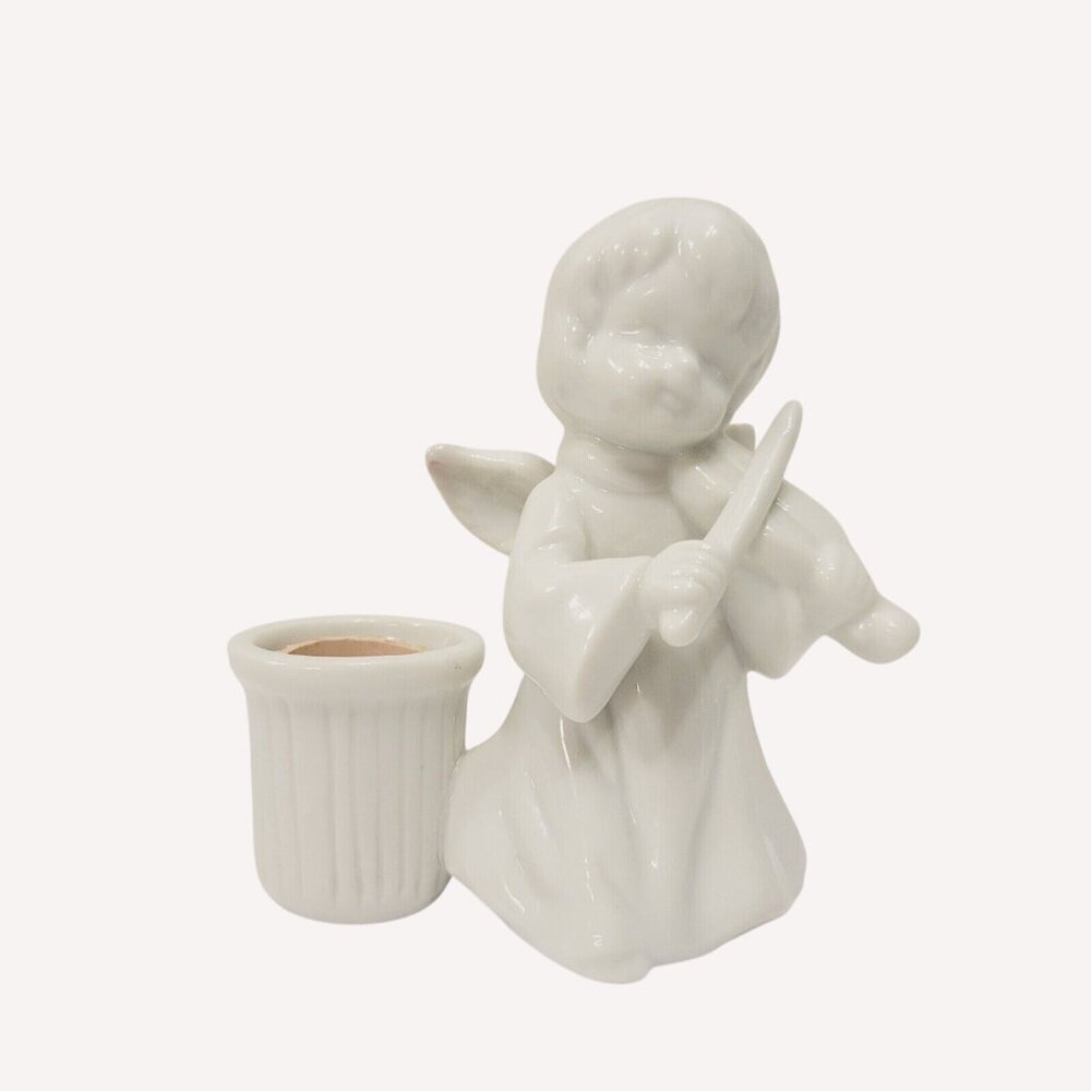 Vtg Lenox Christmas Musician Angel Candleholder
